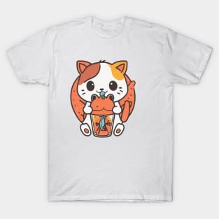 Kawaii Kitty With Drink T-Shirt